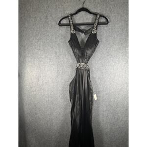 ASPED Dress Women 4 Black Satin Maxi Jeweled Prom Hoco Formal‎ Jeweled Y2K VTG
